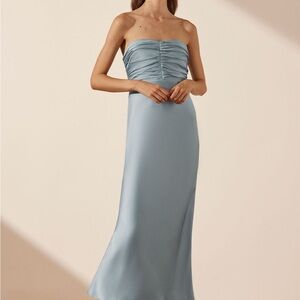 Shona Joy Luxe Strapless Ruched Bodice Midi Dress - Azure size AUS 6, US 2